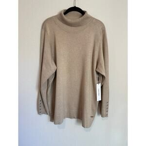 Calvin Klein turtleneck sweater light beige button detailing Size 1X